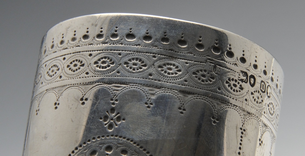 A mid-Victorian silver goblet, decorated with alternate lobed and oval panels above pendant drops, - Image 6 of 7