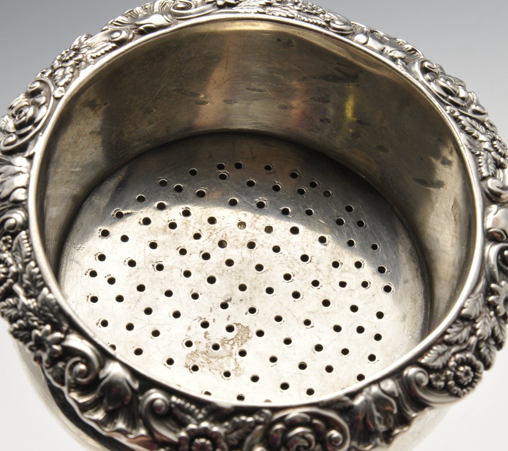 A George III provincial silver wine funnel, the bulbous body crested and with detachable sieve and - Image 3 of 7