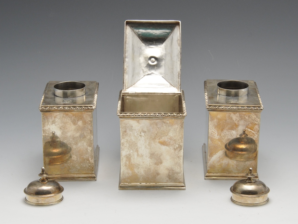 A set of three George III silver caddies, comprising a pair of tea caddies and a sugar box, each - Image 2 of 5