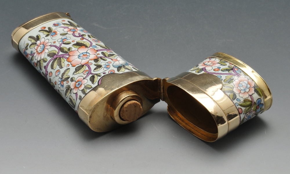 A gold and enamel combination scent bottle by Sampson Mordan & Co., the tapered florally enamelled - Image 3 of 6