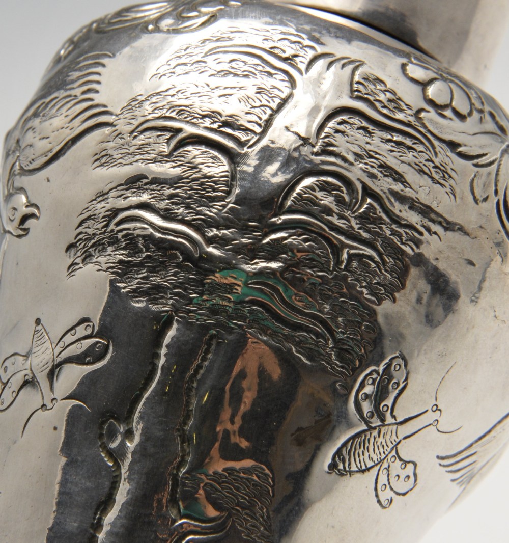 A George II silver tea caddy, the tapered body with bulbous shoulders, embossed and chased with a - Image 5 of 6