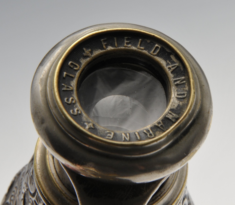 A pair of late Victorian silver mounted binoculars, the foliate barrels upon a metal body with - Image 3 of 5