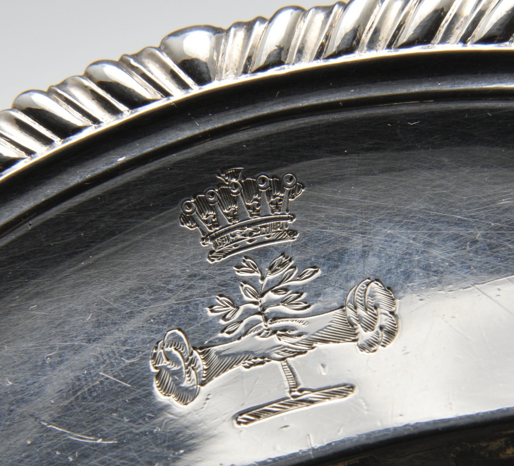 A fine set of twelve George III silver dinner plates, each of shaped circular form with gadroon - Image 4 of 6