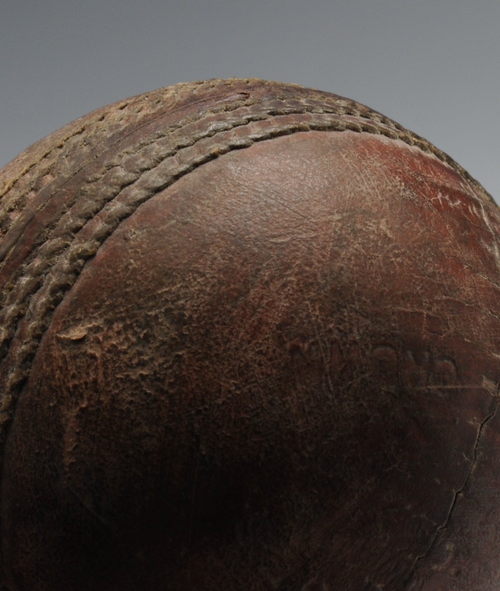 A 1930's silver mounted cricket ball raised upon tri-form stand. Hallmarked London 1930. - Image 3 of 5