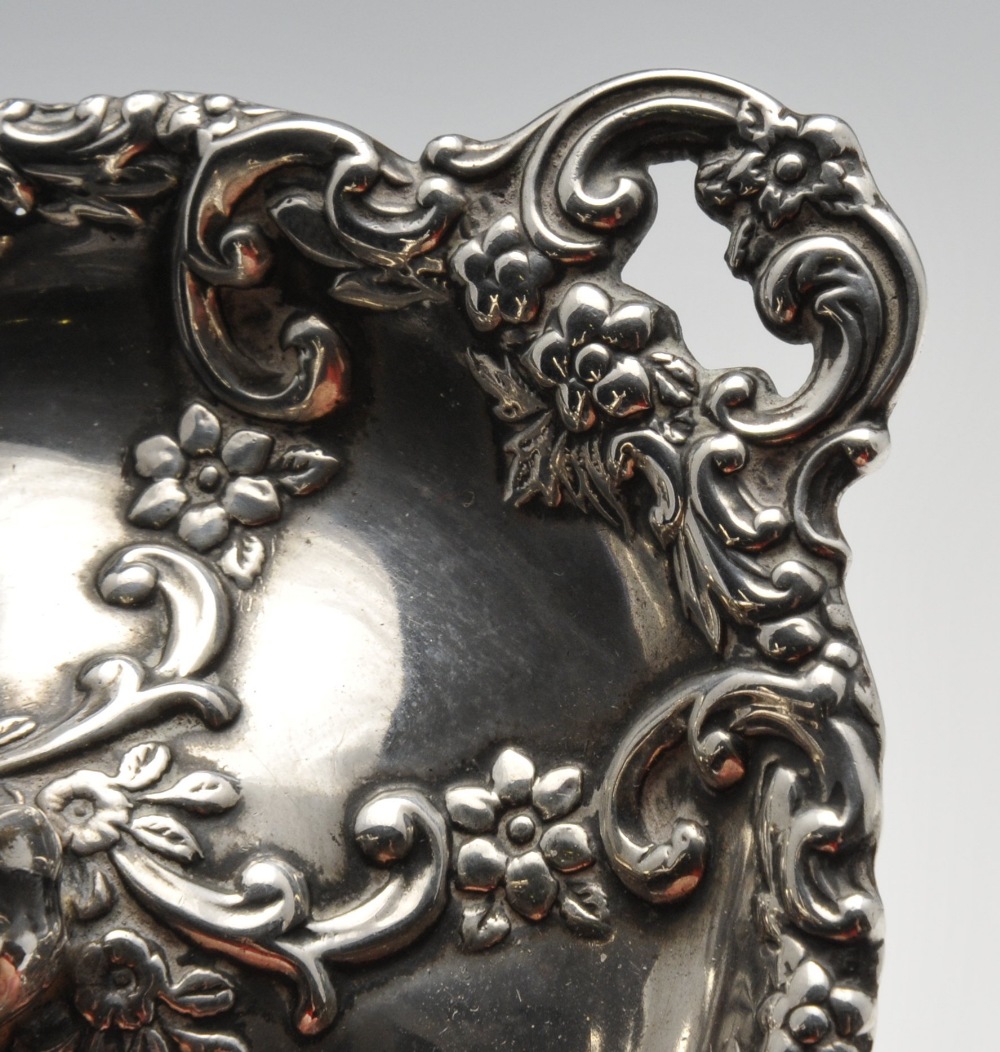 An Edwardian silver ring tree, the twin-handled circular form decorated with floral scrolls and - Image 4 of 4