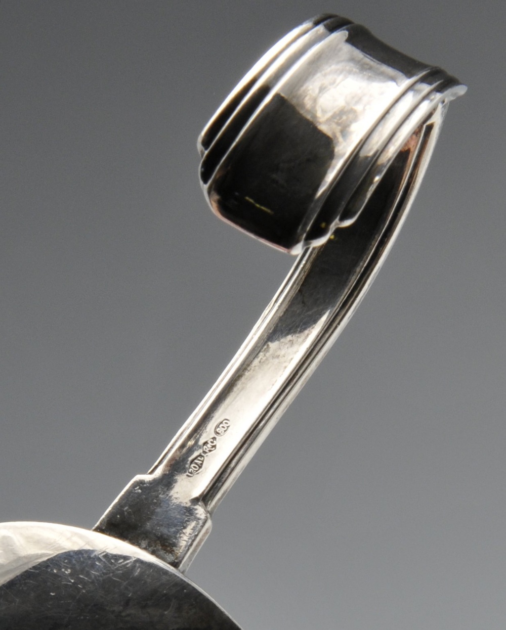 A mid-twentieth century Italian silver caddy spoon with initial engraved oval bowl and simple curved - Image 3 of 9