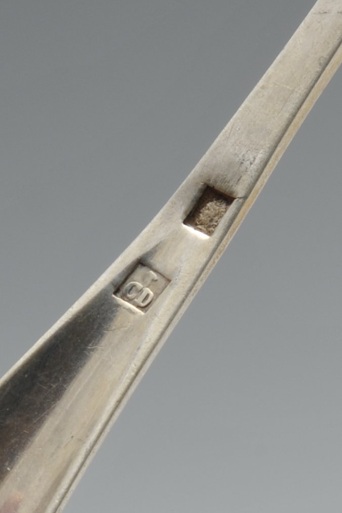 A set of four Dutch silver table spoons, the reverse terminals with monogram engravings. Together - Image 12 of 15