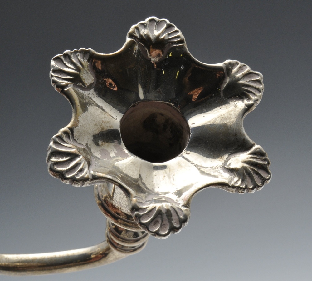 A modern silver candelabrum, the shaped stem standing on a shell embellished base with similar - Image 7 of 8