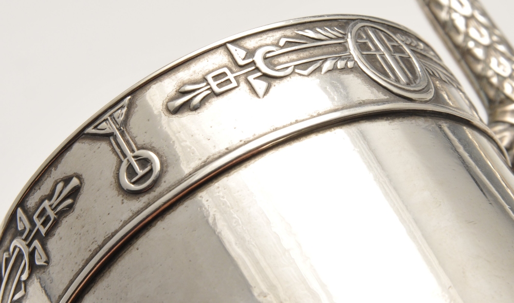 An early twentieth century Russian silver tea glass holder of cylindrical form with flared foot, - Image 3 of 4