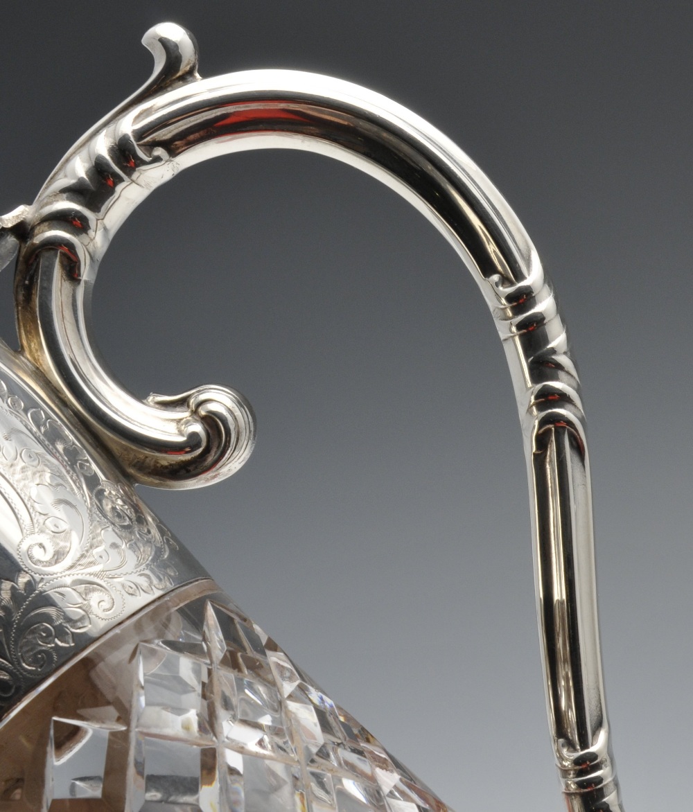 A modern silver mounted claret jug, the tapering glass body with a graduated diamond cut pattern - Image 4 of 4