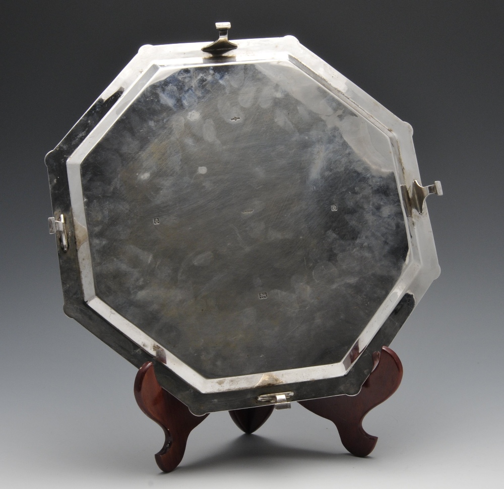 A 1930's silver salver, the octagonal body with central presentation inscription, rising to the - Image 2 of 9