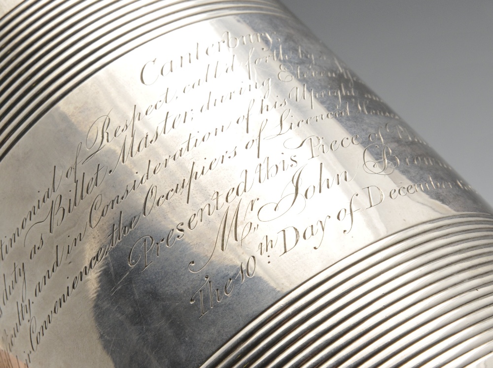 A George III silver tankard, the slightly tapered form with reeded banding, personal inscription and - Image 3 of 5