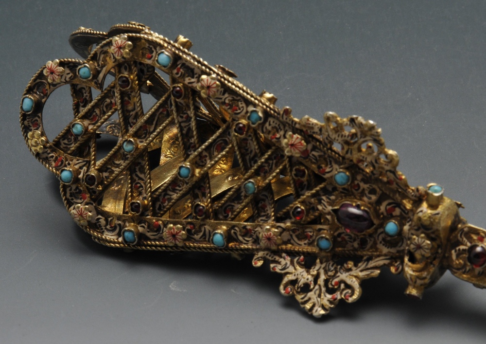 A nineteenth century cased gilt posy holder, the tapered interlaced openwork body with trefoil - Image 4 of 14