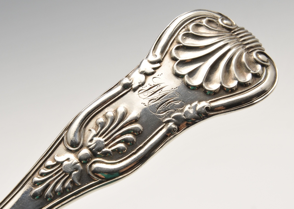 A William IV silver double struck King's pattern serving spoon with initialled terminal. - Image 4 of 8