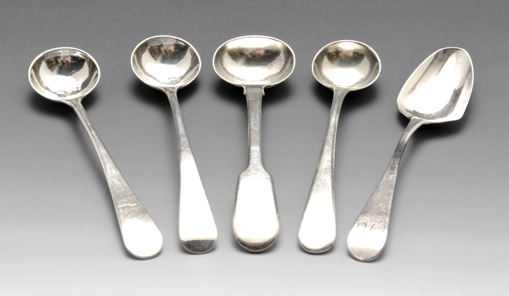 A selection of various George III and later condiment spoons, etc., most examples having