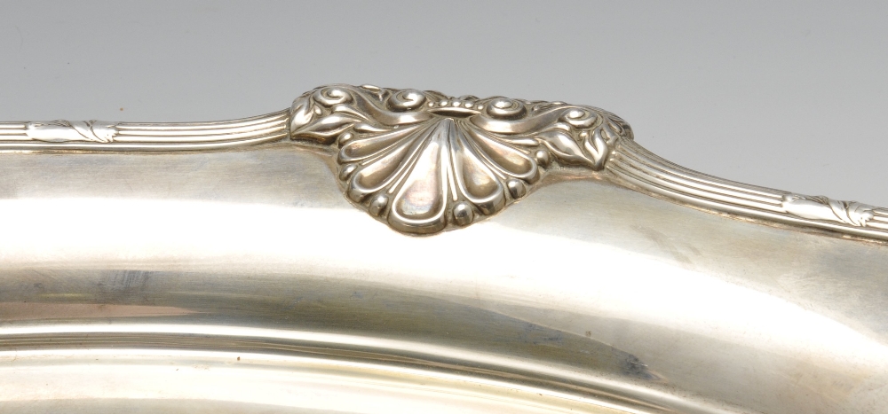 An early to mid-twentieth century silver tray, the oval body with central presentation inscription - Image 3 of 4