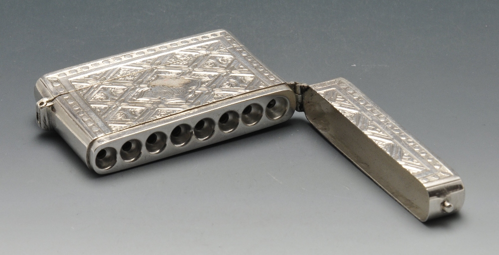 A Victorian silver dual opening butt marker case, the oblong form with diaper engraving and - Image 3 of 4