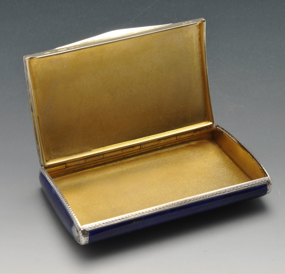 A German silver and enamel snuff box, the curved rectangular form having punched and stippled - Image 2 of 7