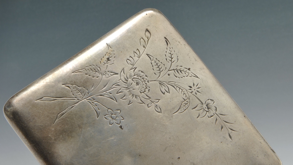 A late nineteenth century Russian silver cigarette case, the oblong form florally engraved with - Image 6 of 6