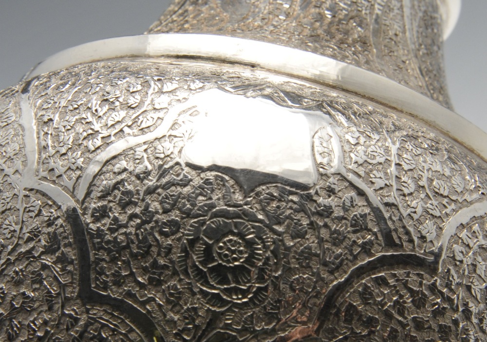 A pair of large white metal Persian vases, the urn form with flared and scalloped rim, the whole - Image 5 of 5