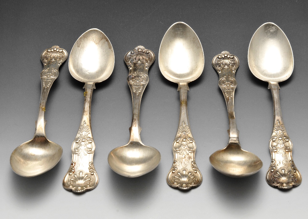 A composite set of six mid-Victorian Scottish silver teaspoons in single struck Queen's pattern with