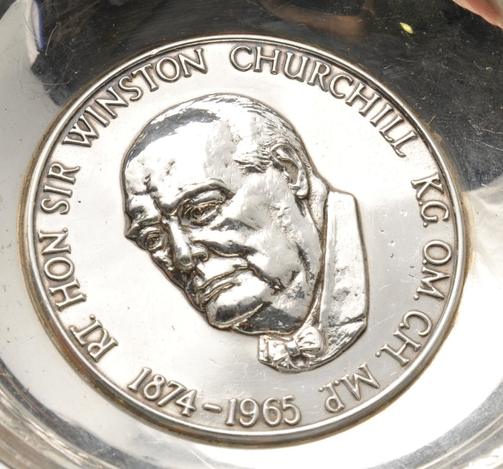 A 1960's silver dish in commemoration of Sir Winston Churchill, the circular form with shaped rim - Image 2 of 4