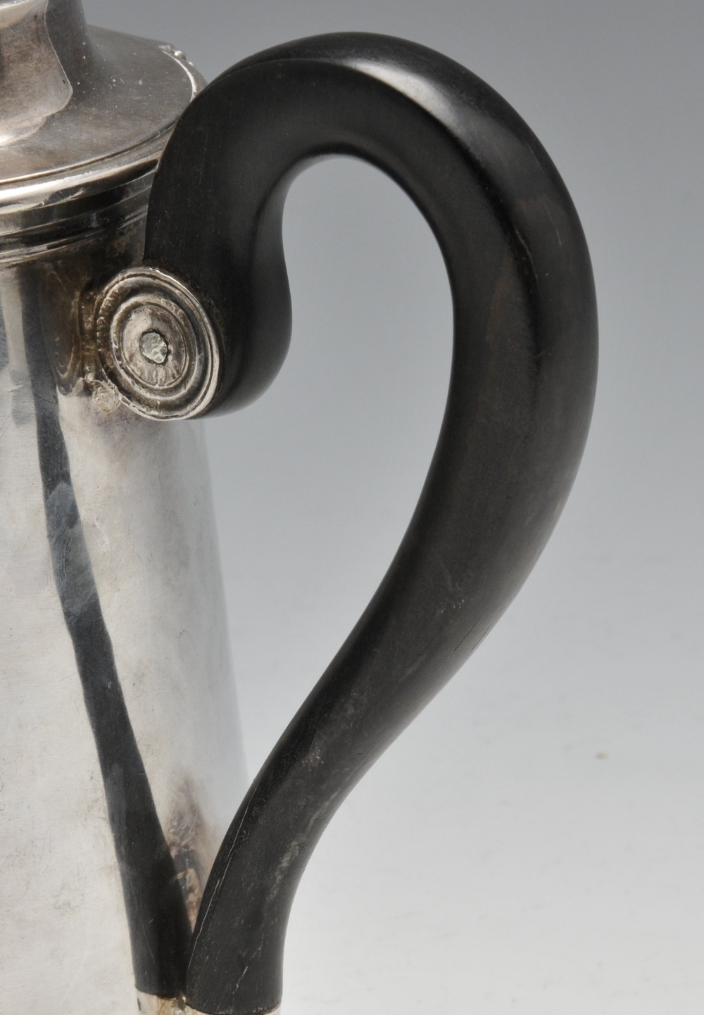 A late eighteenth century/early nineteenth century French silver chocolate pot, the plain tapered - Image 5 of 5