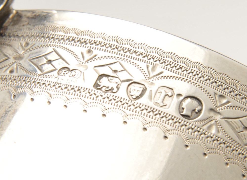 A Victorian silver twin-handled sugar bowl, the tapered form with engraved floral motif border and - Image 2 of 4