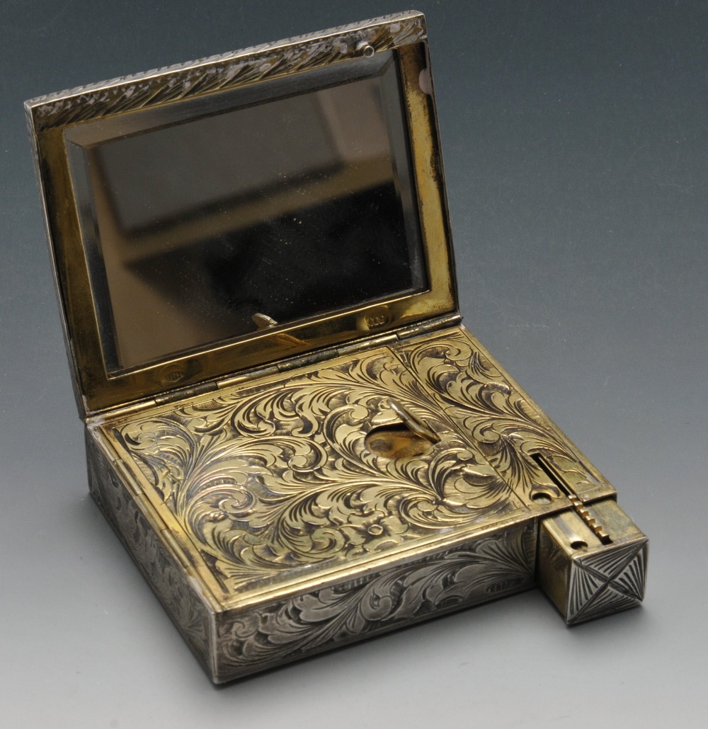 An Italian mid-twentieth century silver and enamel combination compact and lipstick, the rectangular - Image 2 of 6