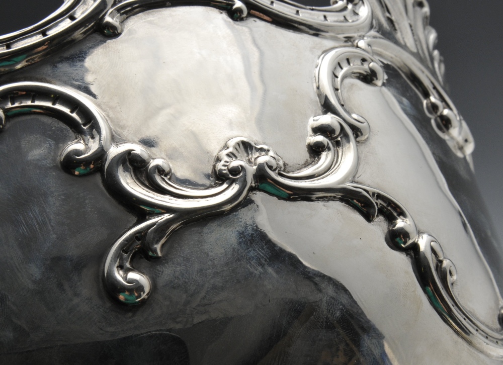 A large late Victorian silver rose bowl, the circular form with applied scroll-work and shaped shell - Image 4 of 4