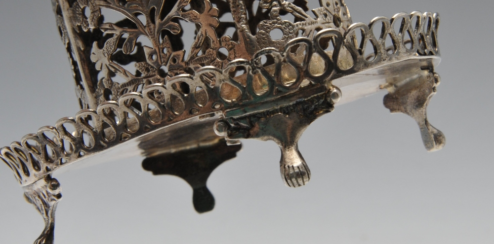 A continental toothpick holder, probably Portuguese, of oval form rising to a florally pierced - Image 5 of 5