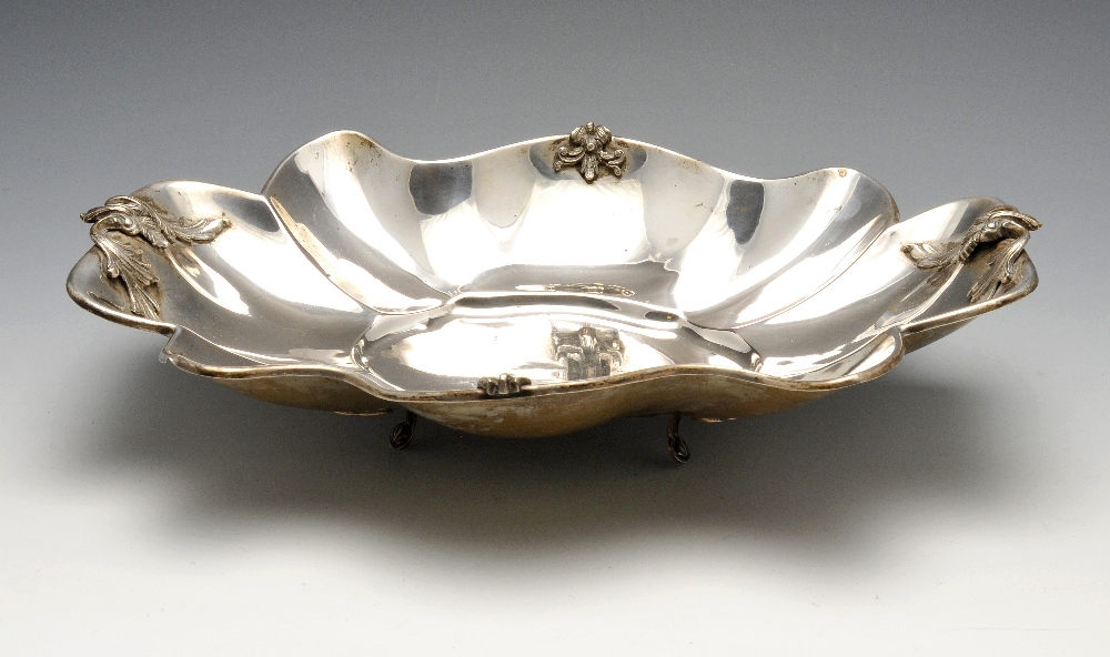 Three items of Italian silver comprising a dish of lobed form quartered by foliate casts and