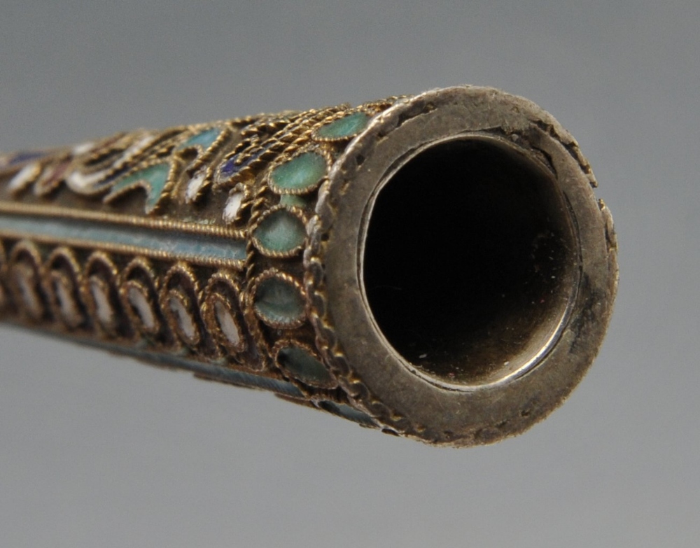 An early twentieth century Russian imported silver cigarette holder, the tapered form with cloisonnÚ - Image 4 of 5