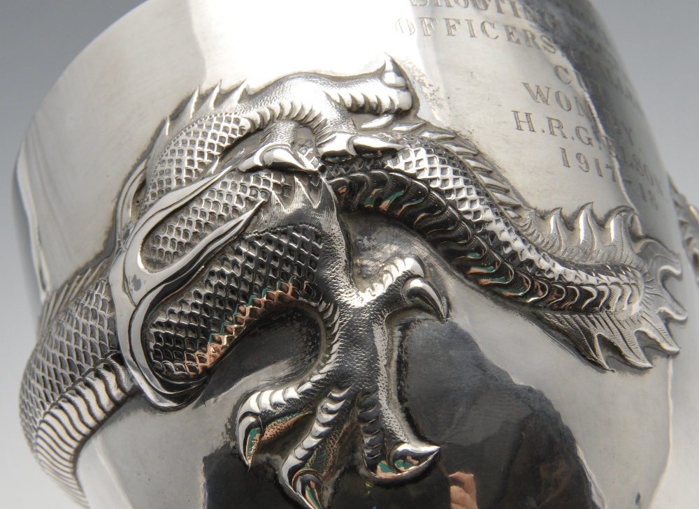 A Chinese export goblet of typical form, having an embossed dragon coiled around the main body and a - Image 4 of 7