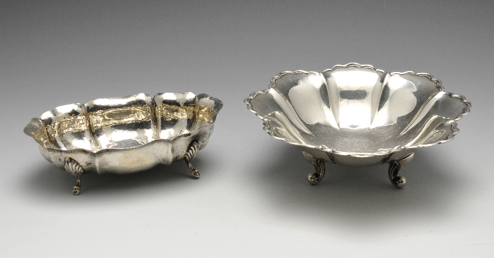 Two mid-twentieth century Italian silver dishes, the larger, lobed dish with applied shell and