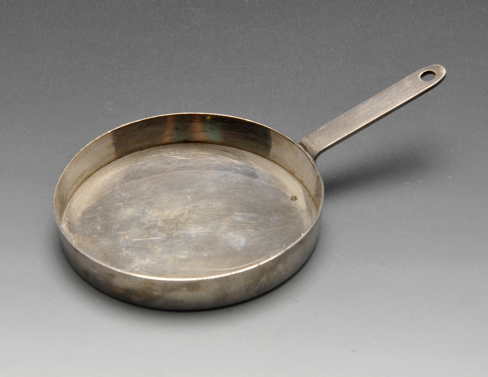 A late nineteenth century Russian toy or miniature silver frying pan. St. Petersburg combined