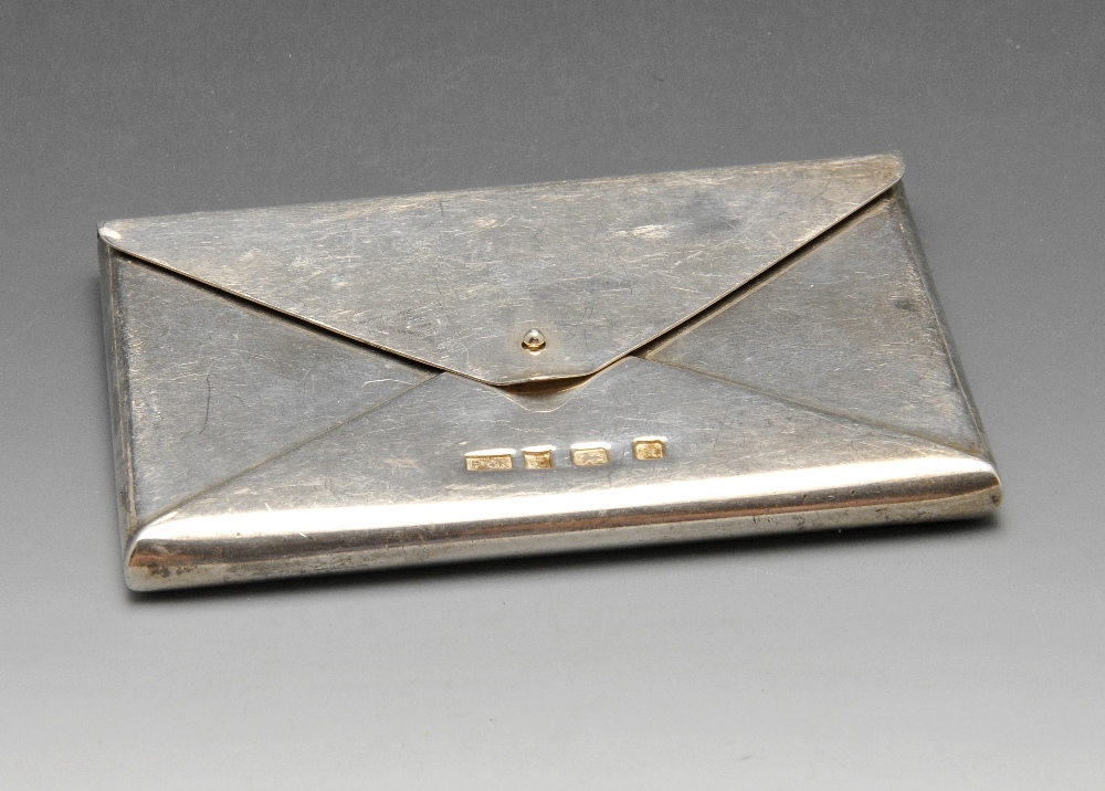 A modern silver visiting or business card case of plain envelope form. Hallmarked Philip Kydd,