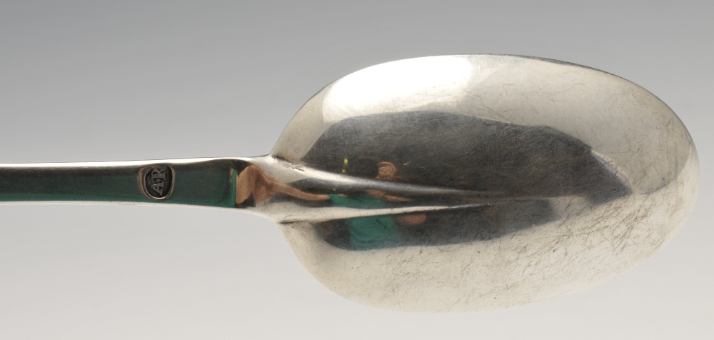 A Queen Anne, silver Dog-nose spoon, circa 1710. Struck with maker's mark for Andrew Archer, no - Image 6 of 7