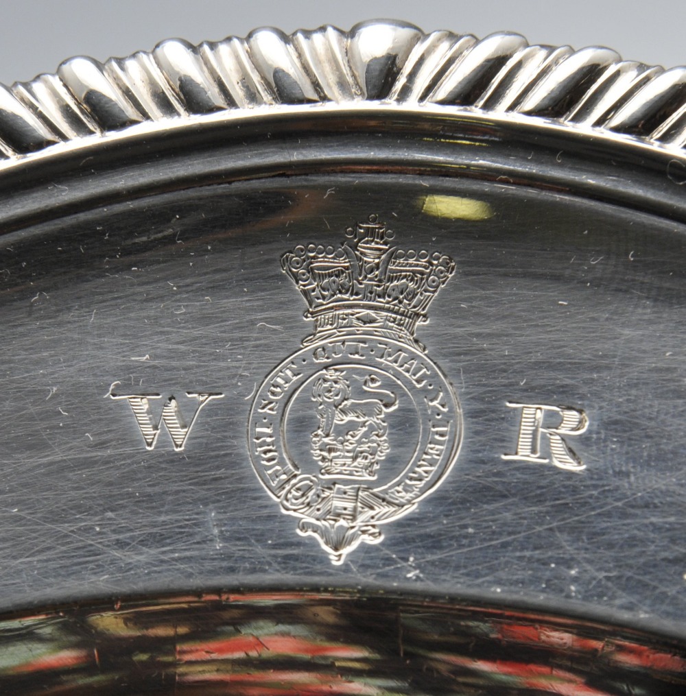 A fine set of twelve George III silver dinner plates, each of shaped circular form with gadroon - Image 3 of 6