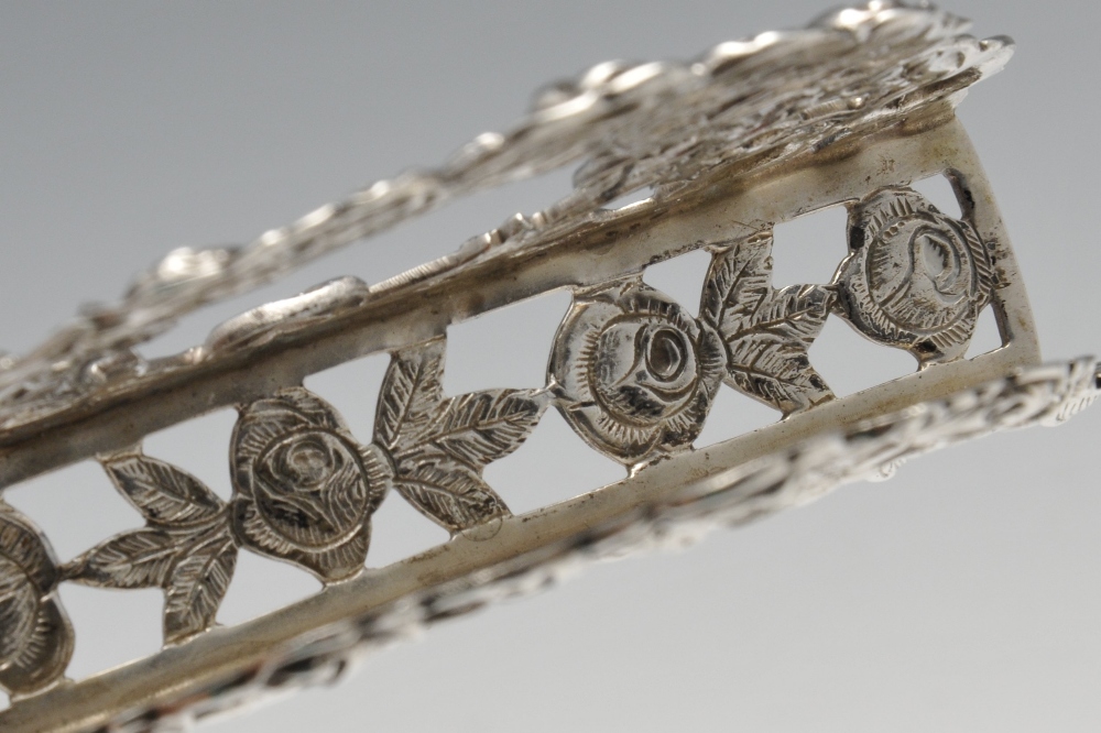 A Continental silver letter rack, of arched form pierced with roses to the whole and framing central - Image 7 of 7