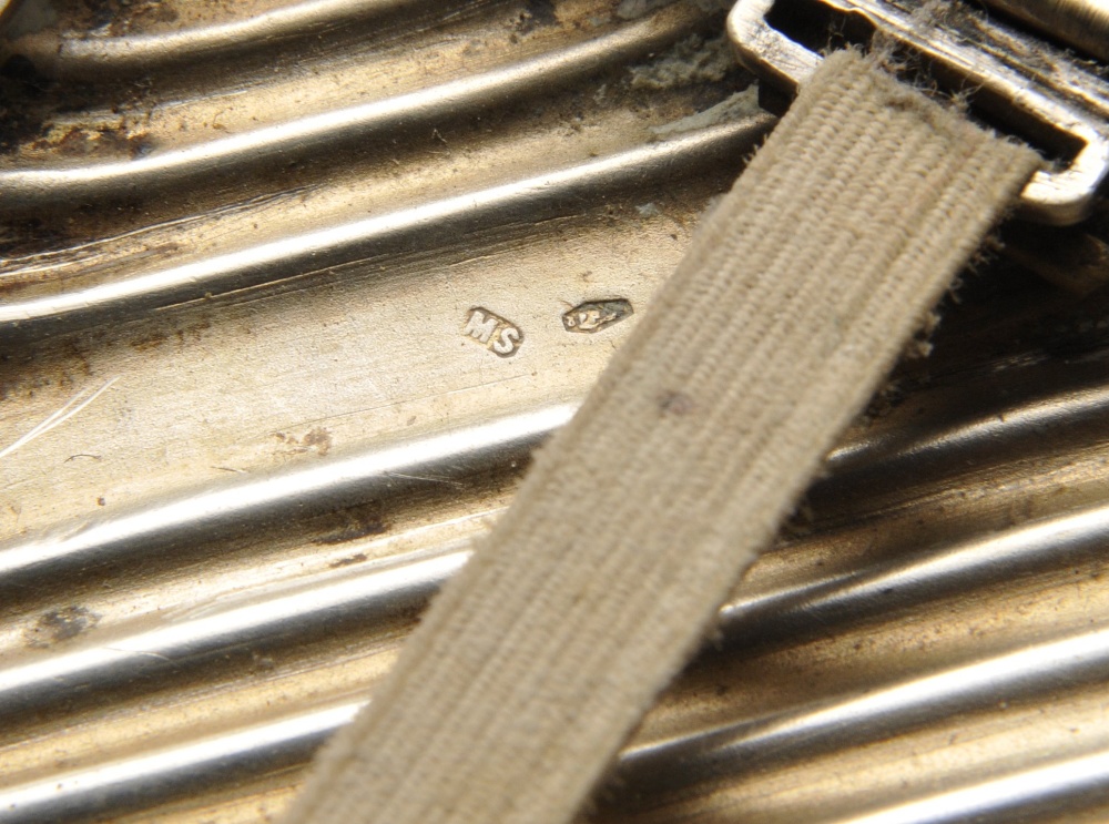 A Continental silver cigarette case having diagonally reeded exterior, marked MS beside further - Image 5 of 9