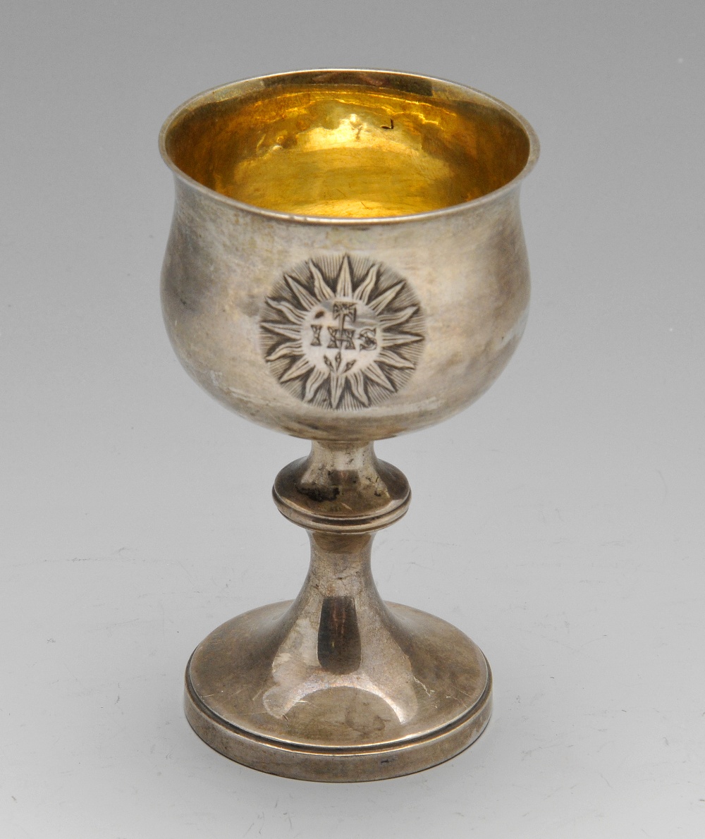 A late George III silver travelling chalice of baluster form and Christogram engraving. Hallmarked