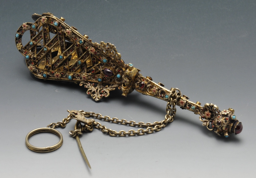 A nineteenth century cased gilt posy holder, the tapered interlaced openwork body with trefoil - Image 2 of 14