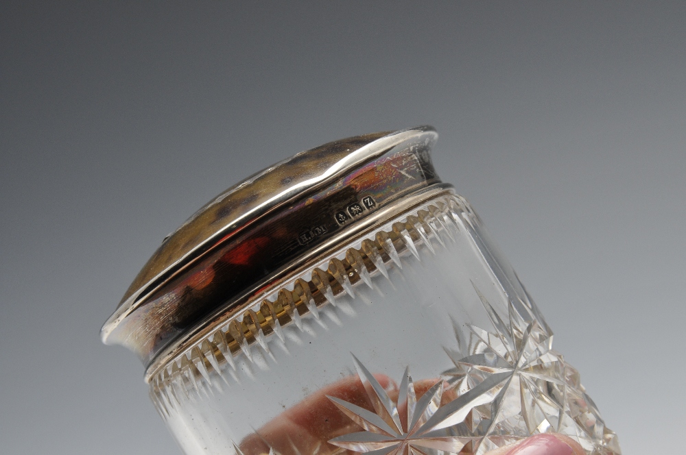 A 1920's silver and tortoiseshell lidded cut glass vanity jar. Hallmarked Herbert Scott Murdoch, - Image 2 of 5