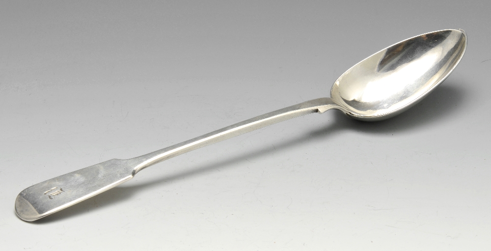 A Victorian provincial Fiddle pattern silver basting spoon with initialled terminal. Hallmarked