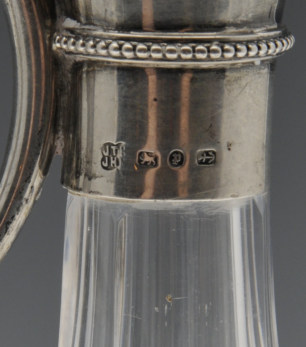 A Victorian silver mounted claret jug, the bulbous wrythen glass body and stopper with faceted - Image 5 of 5