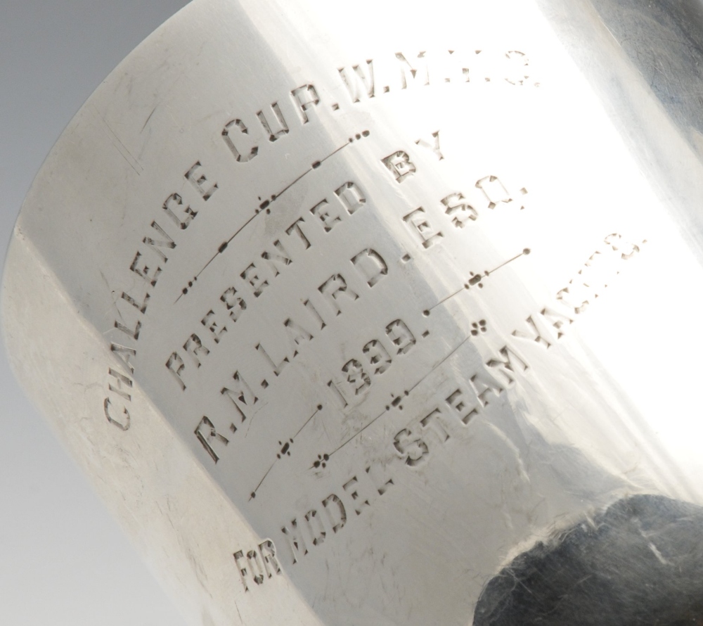 A Victorian silver presentation goblet, the plain form with inscription and standing on a knopped - Image 3 of 4