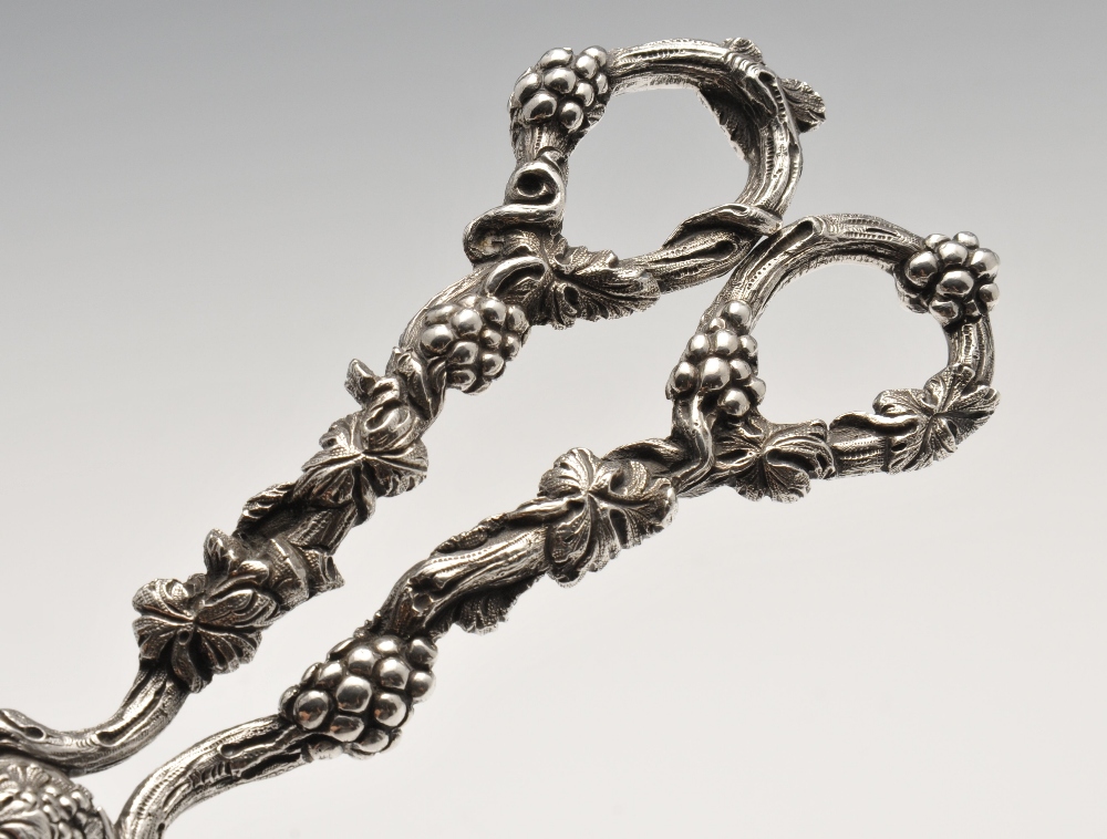 A pair of Victorian silver grape scissors, ornately decorated throughout with trailing and - Image 2 of 4