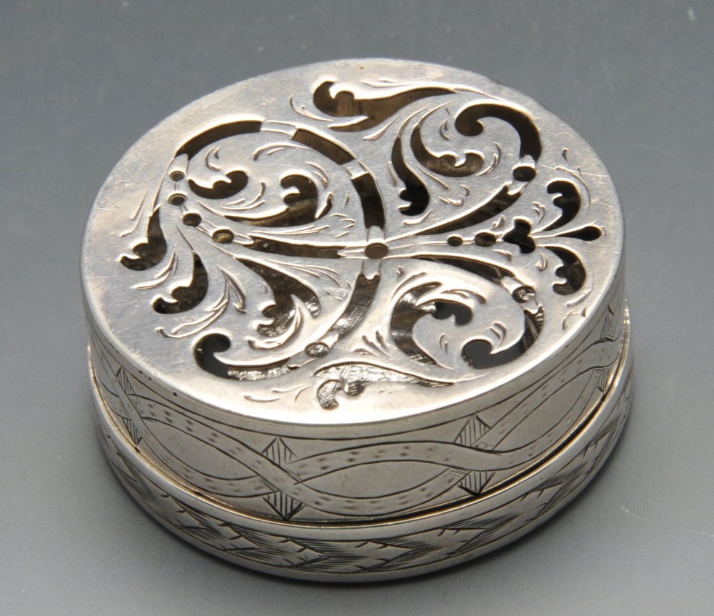 A continental pomander box, possibly nineteenth century, the circular form with engraved sides and - Image 2 of 4