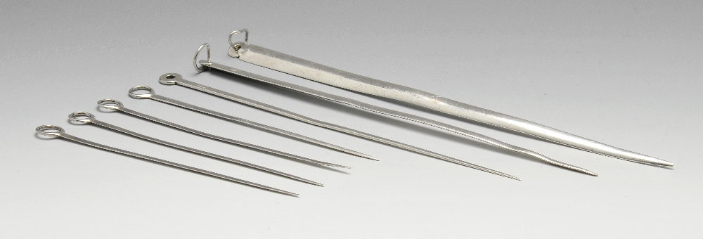 A part set of meat skewers, probably Georgian, comprising a set of four small skewers and three